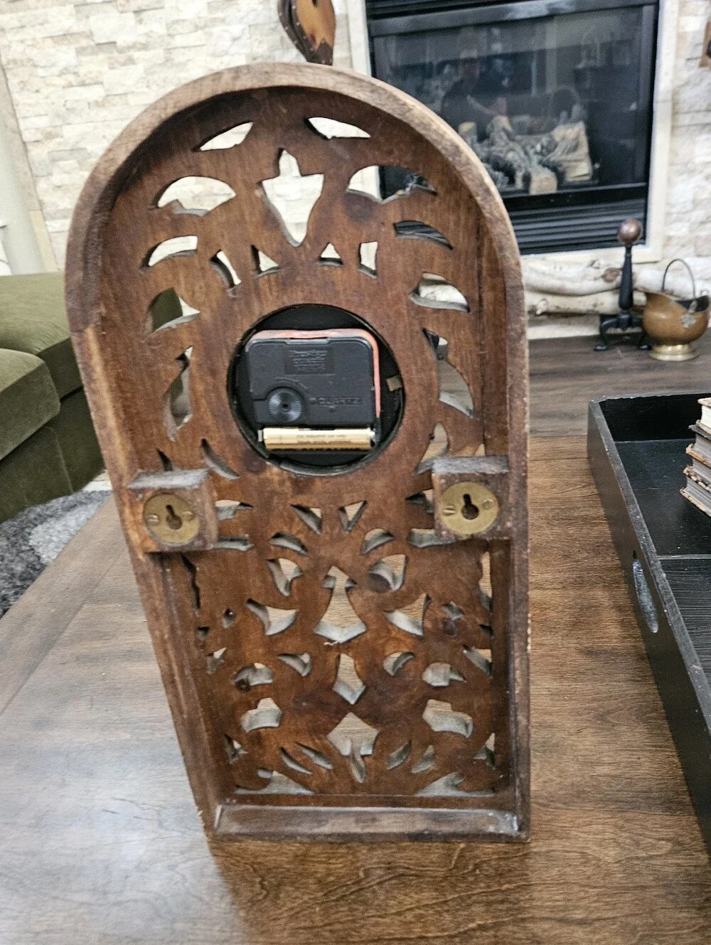 Handcrafted Brown Carved Wood Fretwork Wall Clock – Decorative Home Wall Decor